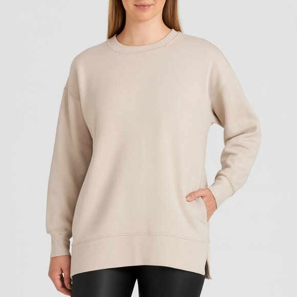 NWT Danskin Super Soft Stretch Beige Ivory Tunic Sweatshirt With Pockets - Picture 1 of 9